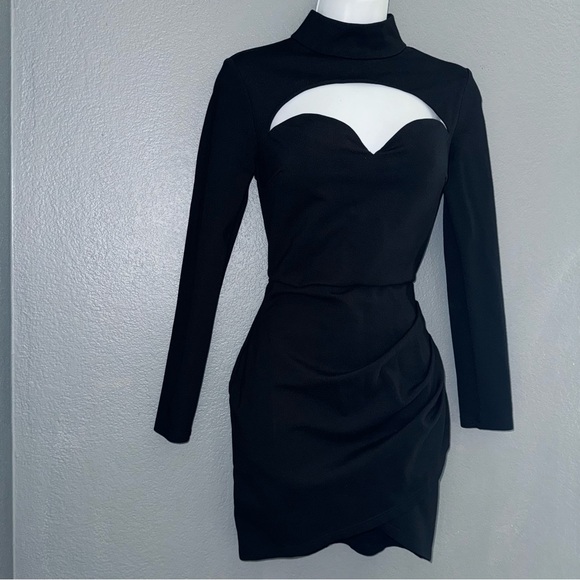 Tiger Mist Sexy Little Black Cut Out Sweetheart Party Long Sleeve Dress Medium - Picture 4 of 8